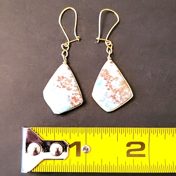 NEW Natural Semi-Precious Stones Earrings, Coastal Blue & Brown, Gold Wire - Picture 6 of 11